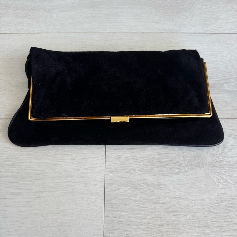 Vintage Brown + Gold Suede Clutch Classic Sophisticated Espresso Chocolate Brown